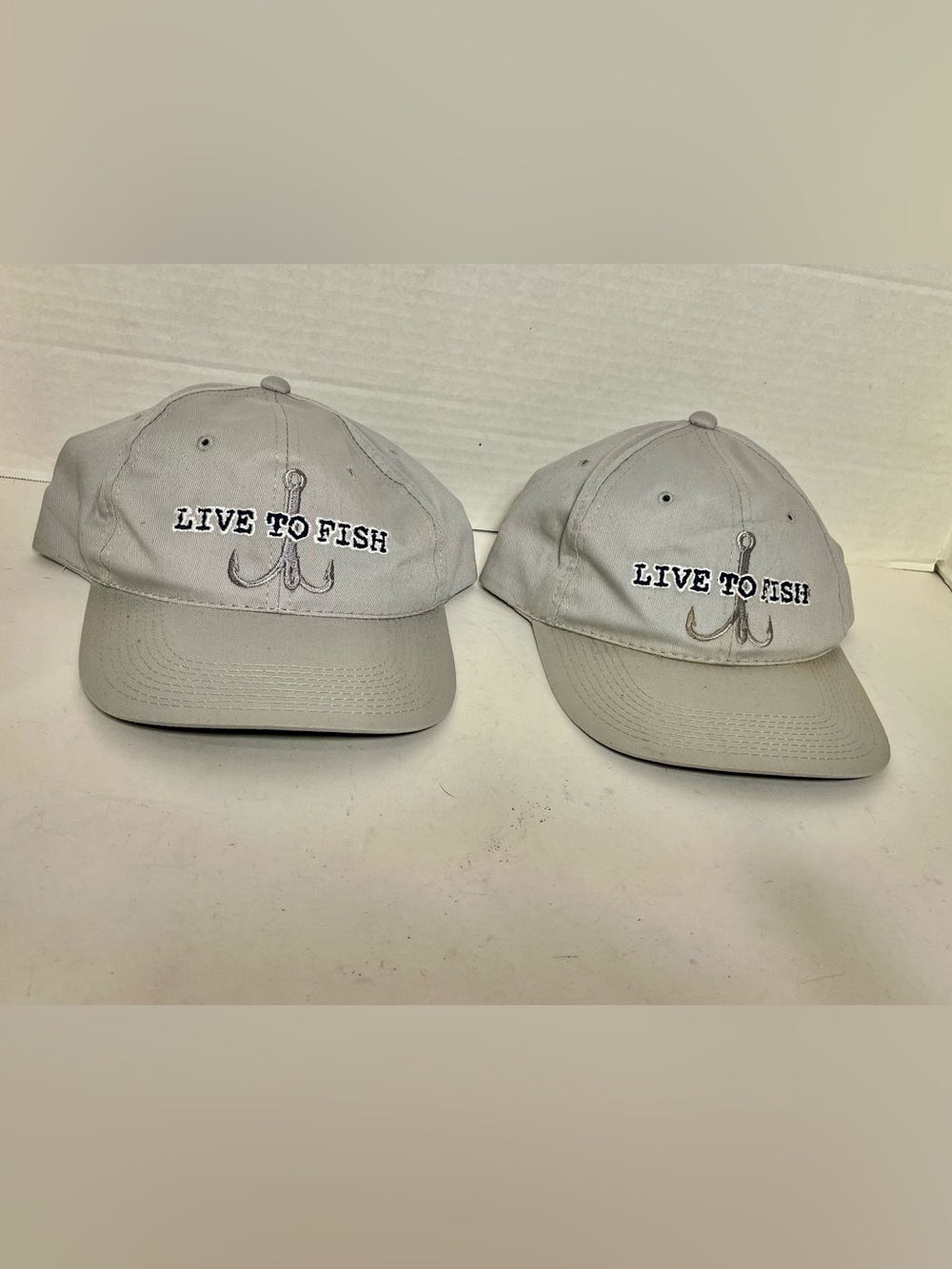(2) Men's Gray Signature "Live to Fish" Baseball Hat/Cap w/Hook Graphic/Snapback